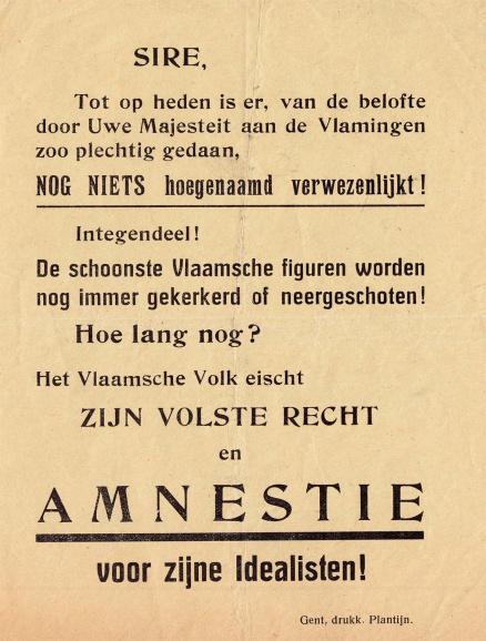 In de jaren 1920 werden veel verzoekschriften voor amnestie aan de koning gericht, omdat er in het parlement geen politieke meerderheid voorhanden was. (Collectie Stad Antwerpen, Letterenhuis)