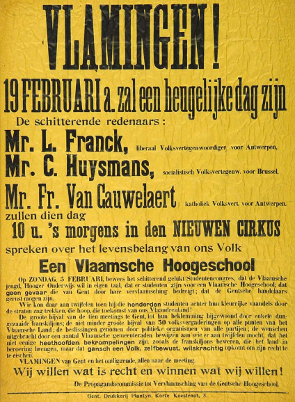 Van Cauwelaert zette zich samen met Camille Huysmans en Louis Franck in voor de vernederlandsing van de Gentse Rijksuniversiteit, 1910. (Collectie Stad Antwerpen, Letterenhuis, tglhps7856)