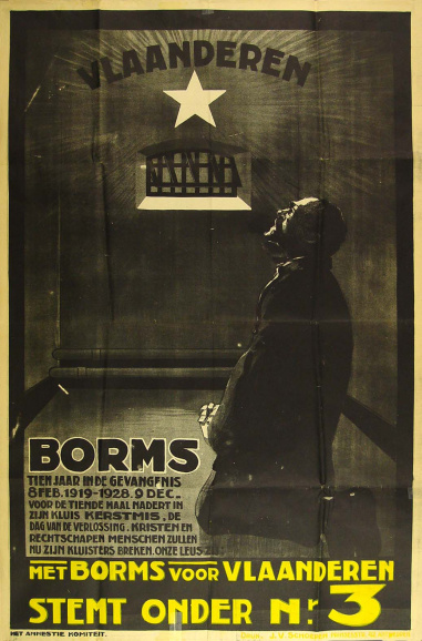 Vanuit de gevangenis was August Borms kandidaat van de Frontpartij bij de tussentijdse verkiezingen van 1928 in Antwerpen. (Collectie Stad Antwerpen, Letterenhuis, tglhps850)